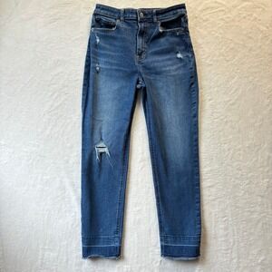 Gap Teen Jeans‎ Girls Sz 16 Blue Sky High Skinny Ankle Distressed Raw Hem Denim